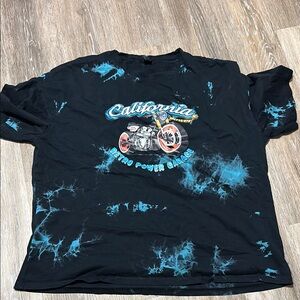 SHEIN Black Tee with Blue Tie-Dye and Motorcycle Print